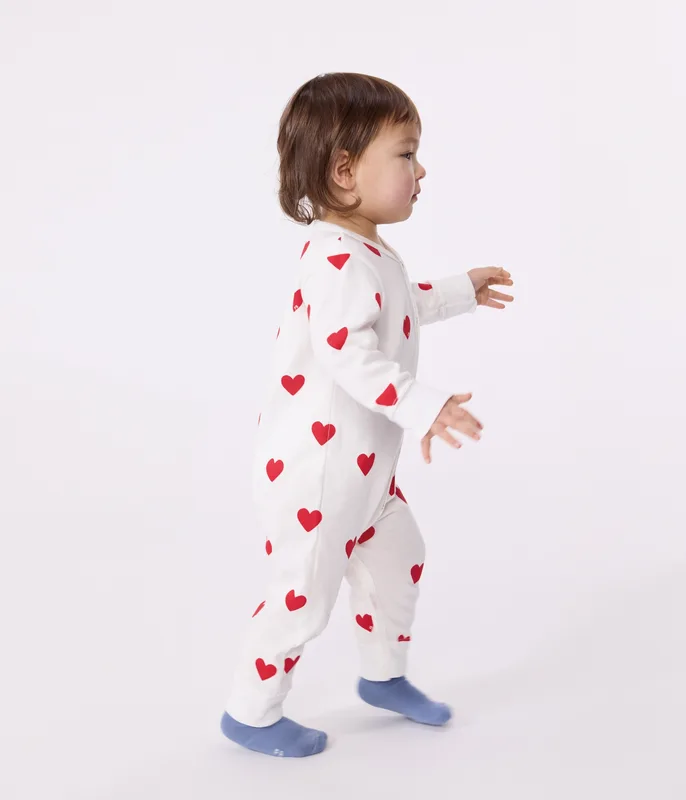 Babies' heart patterned footless cotton sleepsuit