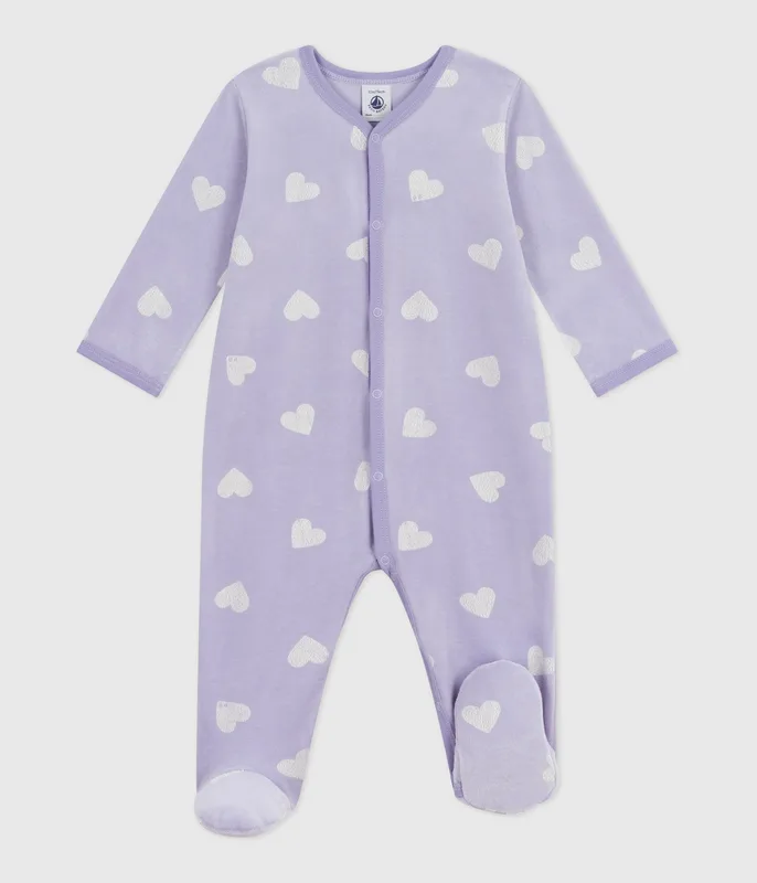 Babies' heart-print velour pyjama suit